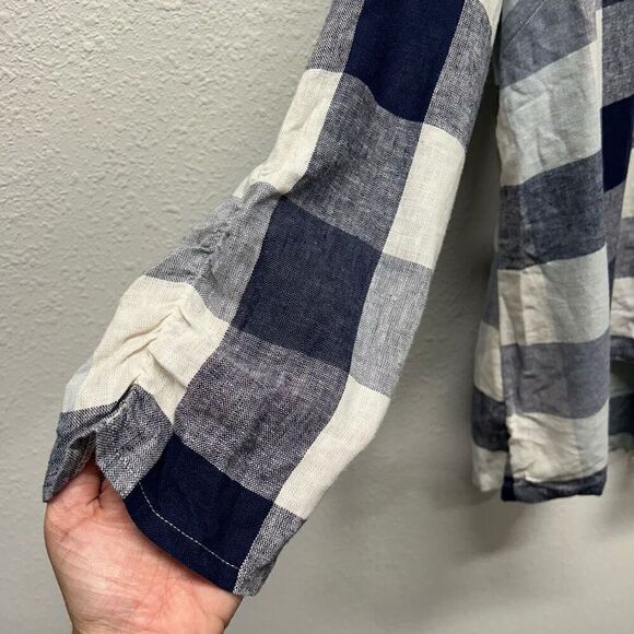 Soft Surroundings Blue Carreaux Back Zip Plaid 3/4 Sleeve Linen Blend Shirt 1X - Picture 4 of 14